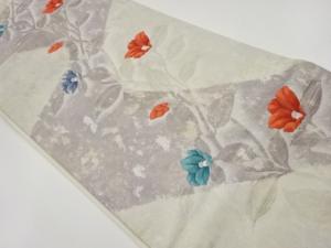 リサイクル　草花模様織出し開き名古屋帯（額縁仕立て）